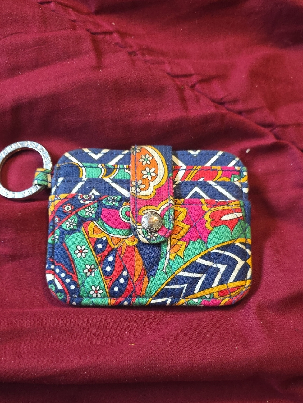 VERA BRADLEY COLORFUL FLORAL PAISLEY CARD HOLDER AND  KEYCHAIN